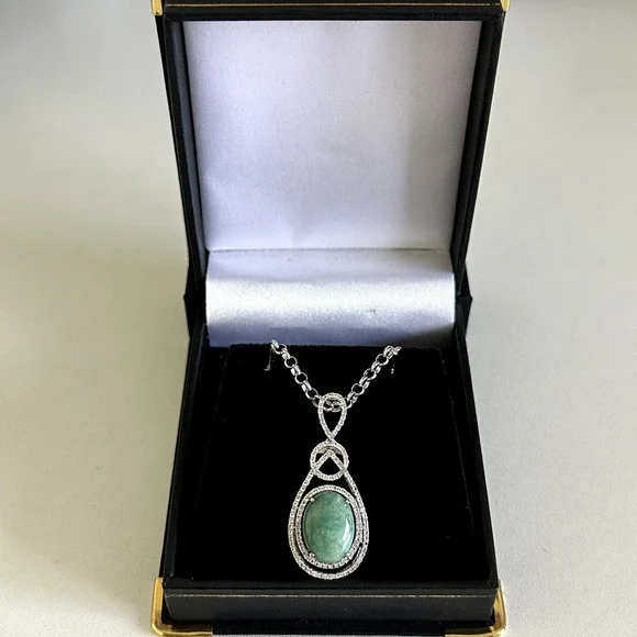 925 Sterling Silver Natural Emerald & White Sapphire Pendant Necklace $1,050 - Picture 3 of 10